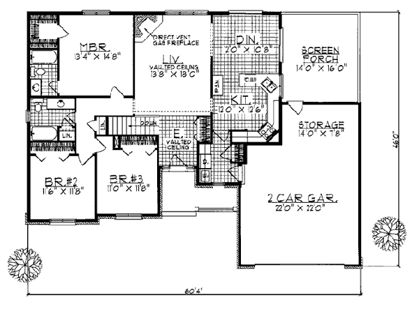 European One-Story Ranch Level One of Plan 93161