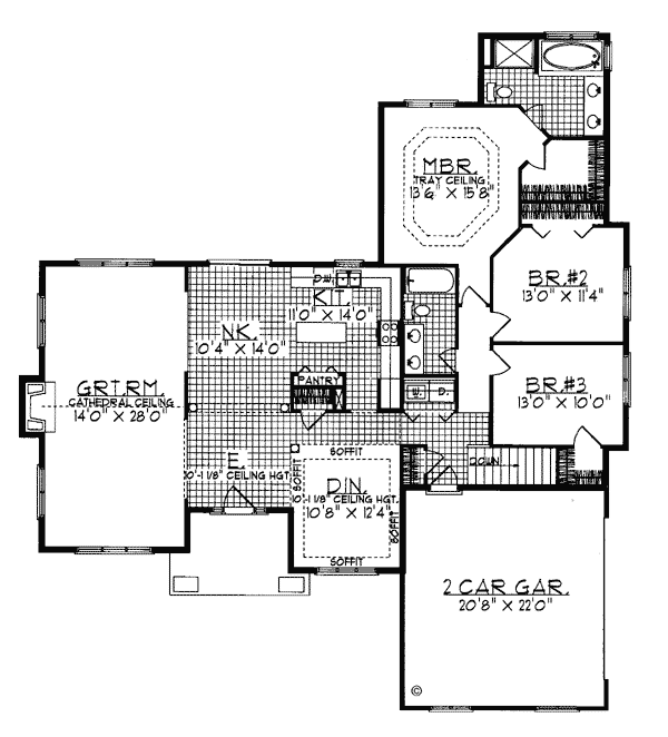 European One-Story Ranch Level One of Plan 93162