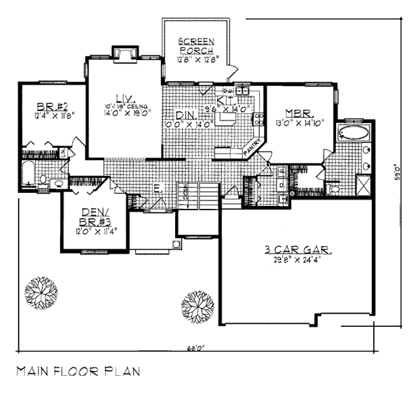 European Narrow Lot One-Story Ranch Level One of Plan 93176