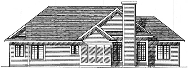 European Narrow Lot One-Story Ranch Rear Elevation of Plan 93176