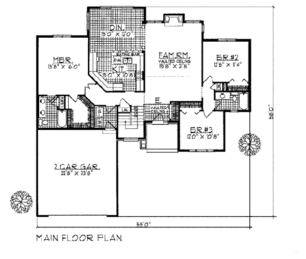 One-Story Ranch Level One of Plan 93191