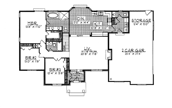 Colonial One-Story Ranch Level One of Plan 93192
