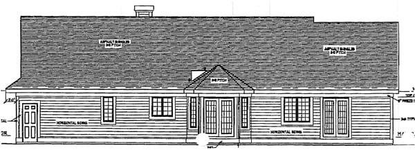 Colonial One-Story Ranch Rear Elevation of Plan 93192