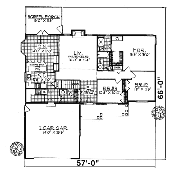 One-Story Ranch Level One of Plan 93195