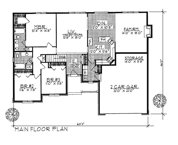 European One-Story Ranch Level One of Plan 93198
