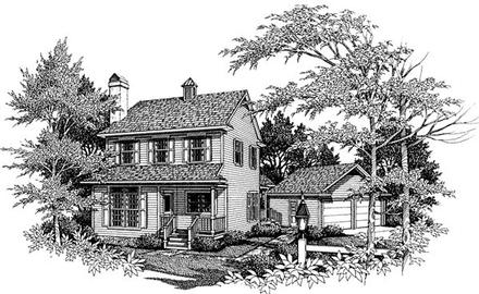 Colonial Country Southern Elevation of Plan 93409