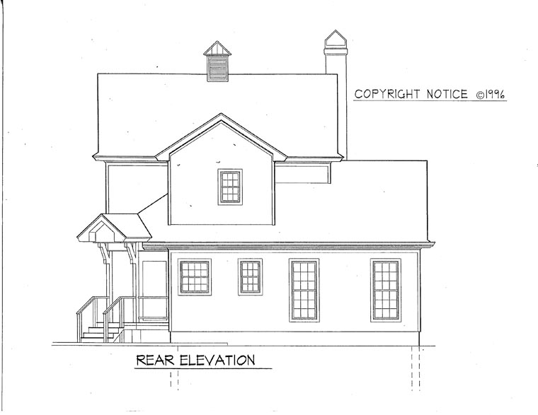 Colonial Country Southern Rear Elevation of Plan 93409