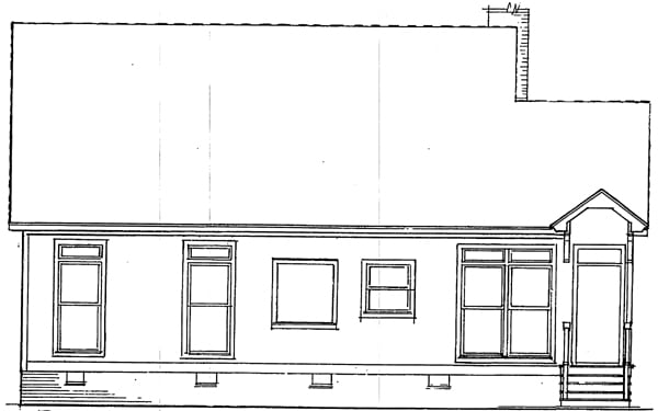 Cabin Country One-Story Rear Elevation of Plan 93414