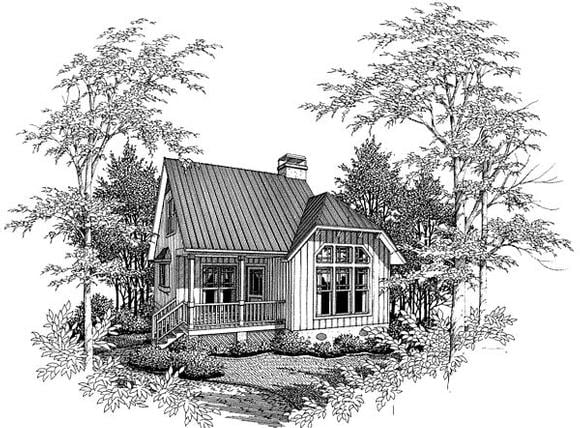 Cabin, Cape Cod House Plan 93422 with 2 Beds, 1 Baths Elevation