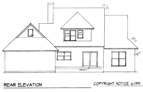 Cape Cod Country Rear Elevation of Plan 93423