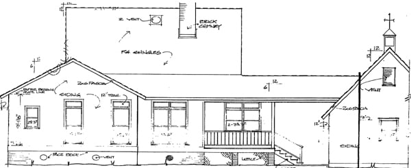 Country One-Story Rear Elevation of Plan 93426