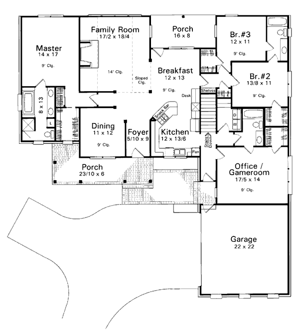 One-Story Ranch Level One of Plan 93440