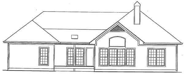 One-Story Ranch Rear Elevation of Plan 93440