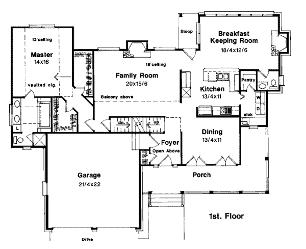 Country European Farmhouse Level One of Plan 93444