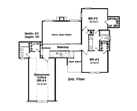 House Plan 93444 Second Level Plan