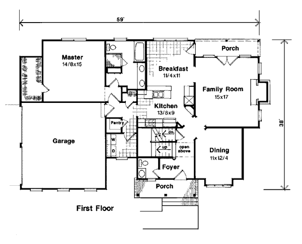 Country Farmhouse Level One of Plan 93445