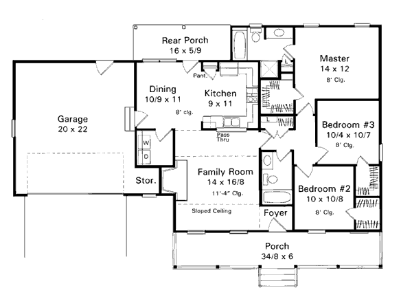 Country One-Story Ranch Level One of Plan 93449