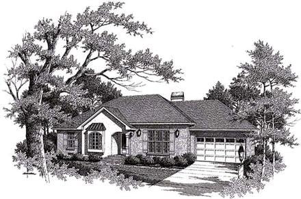 European One-Story Elevation of Plan 93454