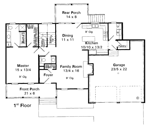 Country Farmhouse Level One of Plan 93465