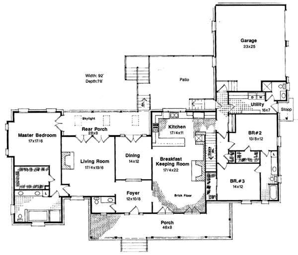 Plan 93476 | Country Style with 3 Bed, 3 Bath, 2 Car Garage