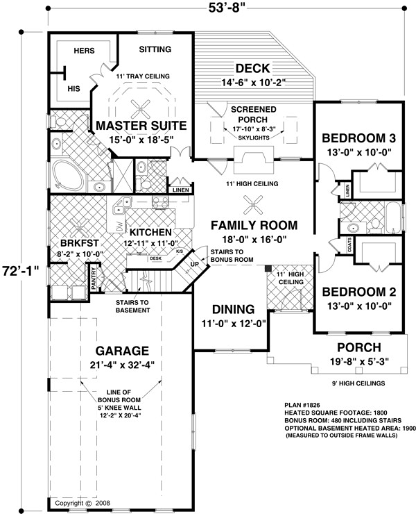 Country Craftsman Traditional Level One of Plan 93488