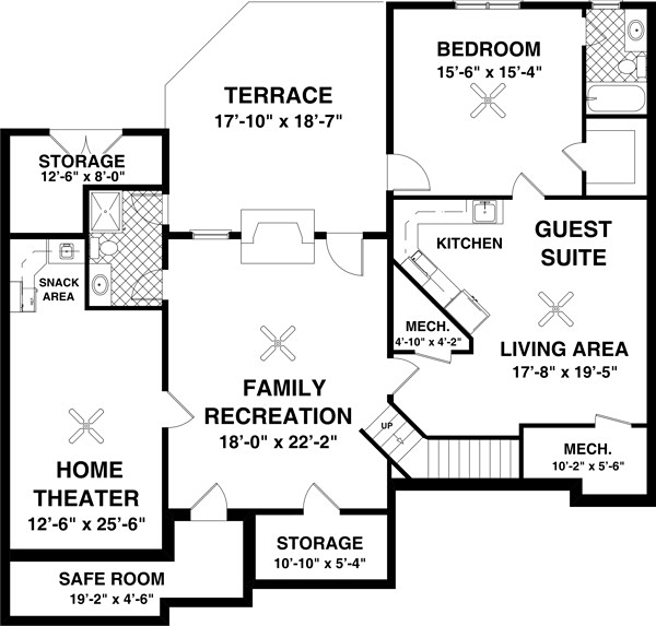 Ranch Traditional Lower Level of Plan 93489