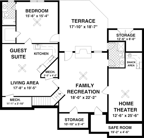 Craftsman Traditional Lower Level of Plan 93499