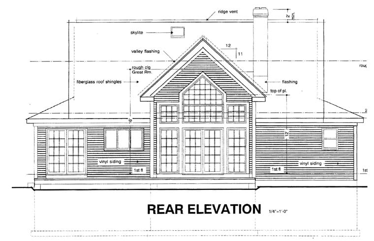 Country Rear Elevation of Plan 94003