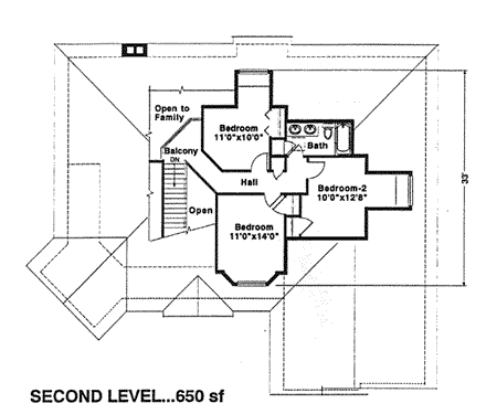 House Plan 94022 Second Level Plan