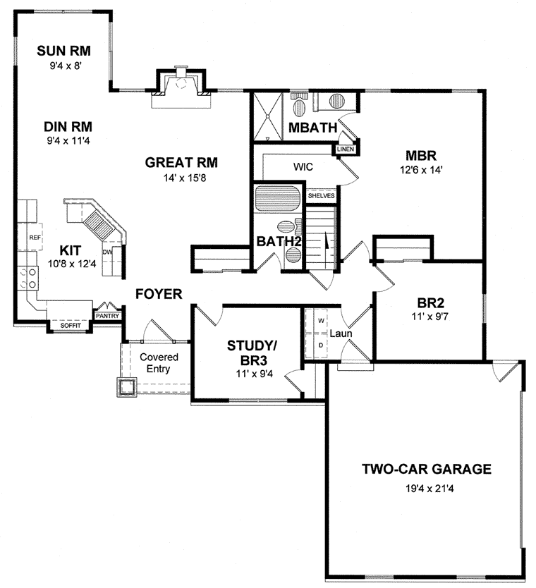 Cottage Ranch Level One of Plan 94128