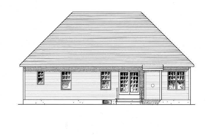 Cape Cod Coastal Cottage Craftsman Ranch Rear Elevation of Plan 94133