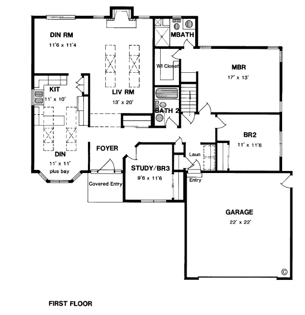 One-Story Ranch Level One of Plan 94150