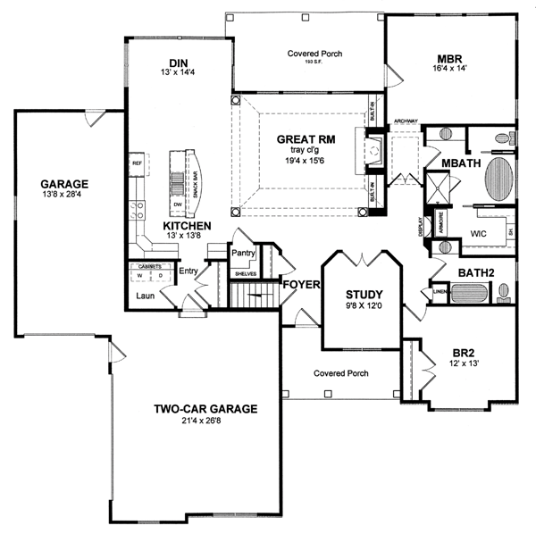 One-Story Ranch Level One of Plan 94157