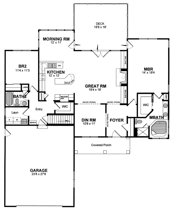 One-Story Ranch Level One of Plan 94159