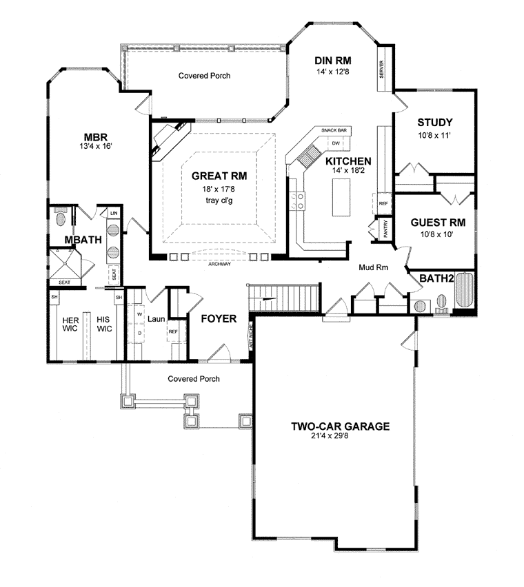 Cottage Ranch Traditional Level One of Plan 94187