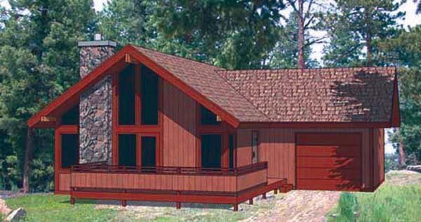 Cabin, Contemporary House Plan 94320 with 2 Beds, 2 Baths, 1 Car Garage Elevation
