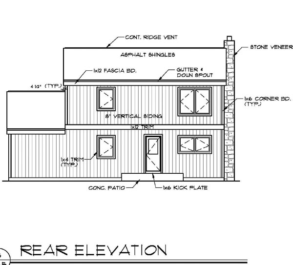 Contemporary Rear Elevation of Plan 94334