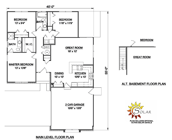 One-Story Ranch Level One of Plan 94355