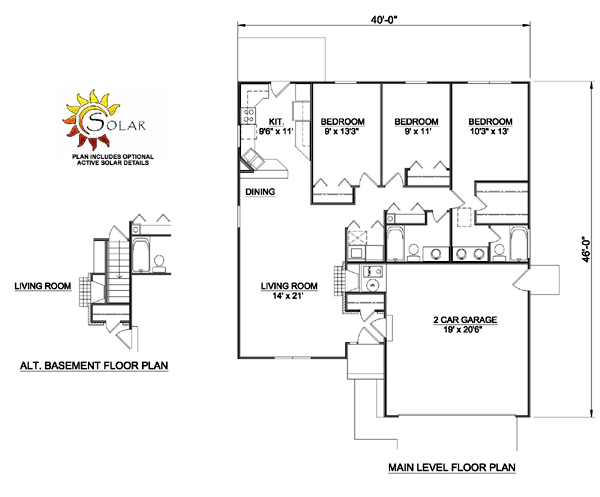 One-Story Ranch Level One of Plan 94369