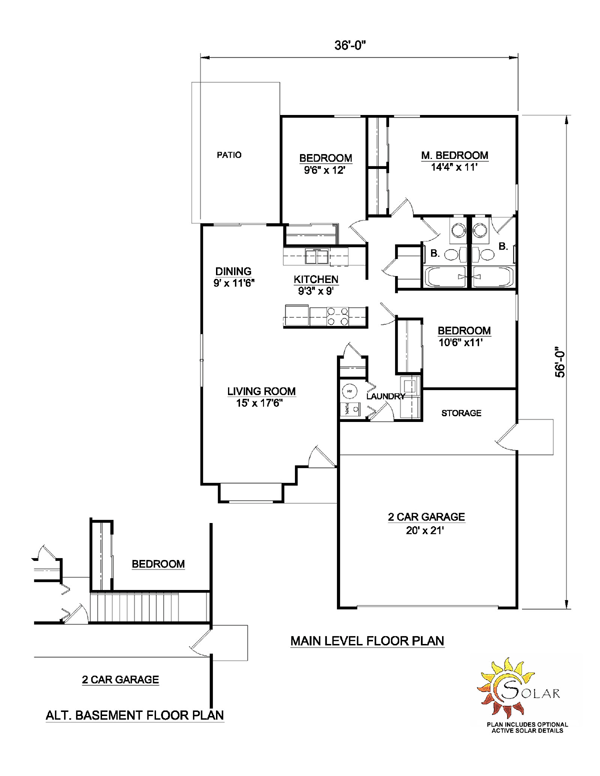 One-Story Ranch Level One of Plan 94380