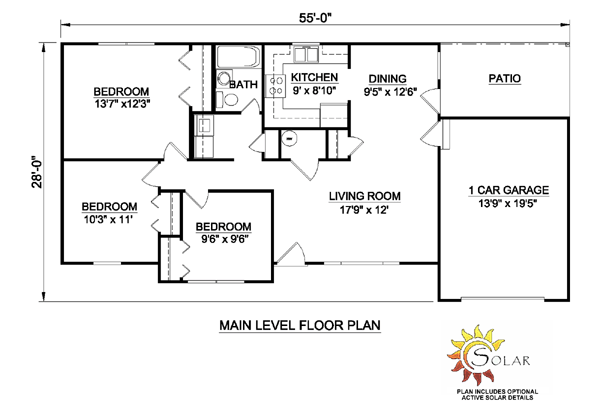 One-Story Ranch Level One of Plan 94402