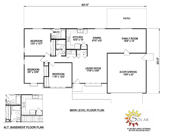 One-Story Ranch Level One of Plan 94411