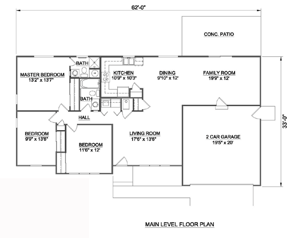 One-Story Ranch Level One of Plan 94412