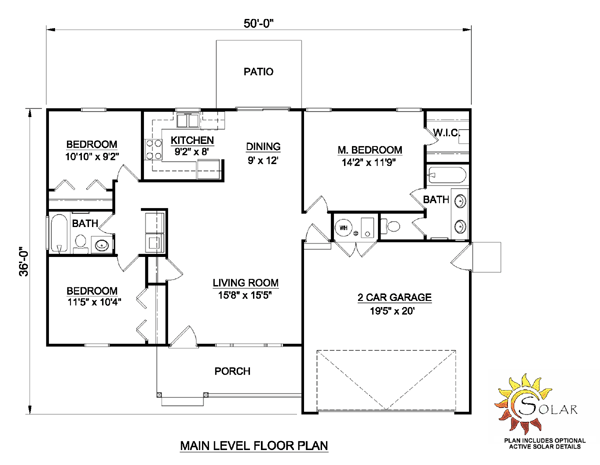 House Plan 94426 Ranch Style With 1158 Sq Ft 3 Bed 2 Bath