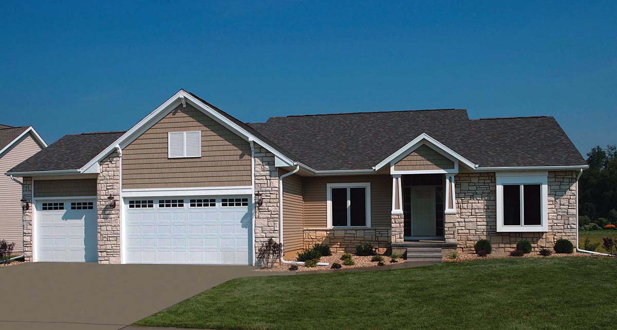 Bungalow, Country, Ranch Plan with 1919 Sq. Ft., 3 Bedrooms, 2 Bathrooms, 2 Car Garage Elevation