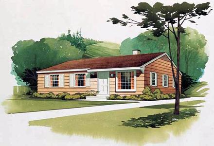 Colonial One-Story Ranch Retro Elevation of Plan 95000