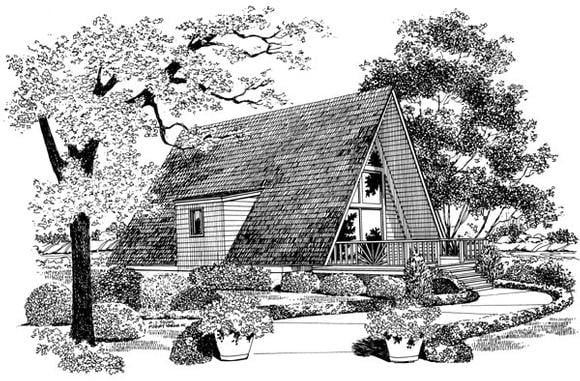 A-Frame, Contemporary, Retro House Plan 95007 with 1 Beds, 1 Baths Elevation