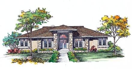 Prairie Style Southwest Elevation of Plan 95039