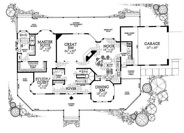 Country Farmhouse Level One of Plan 95064