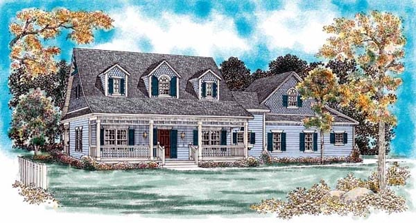 Cape Cod, Country Plan with 2090 Sq. Ft., 3 Bedrooms, 3 Bathrooms, 2 Car Garage Elevation